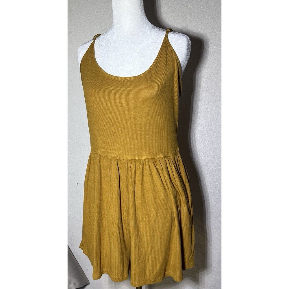 Wild Fable Yellow Ribbed Knit Romper | Women's M | Scoop Neck Sleeveless Stretch